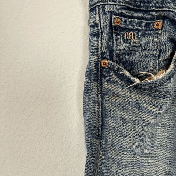 Ralph Lauren RRL Medium Wash Blue Distressed Denim Skinny Jeans Men's Size 30x32 - Picture 6 of 8